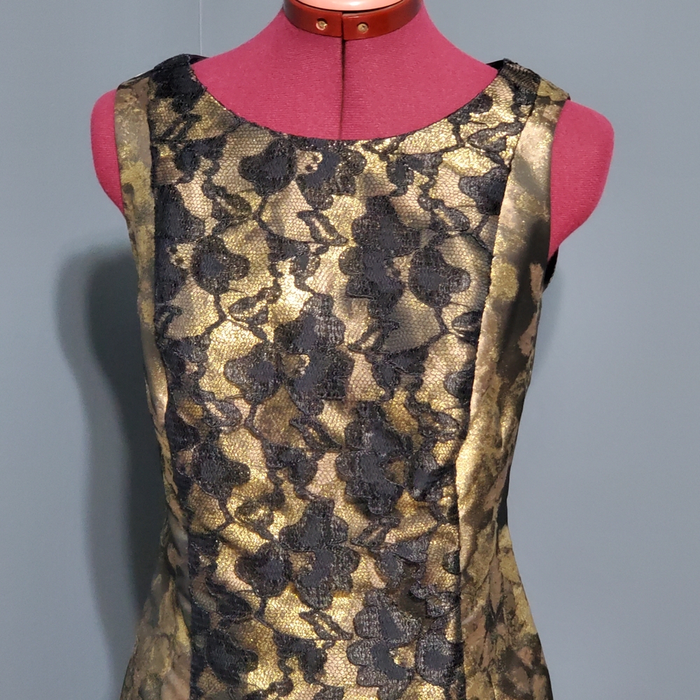 Donna Ricco Black and Gold Lace Midi Shift Sheath Dress - Picture 2 of 7